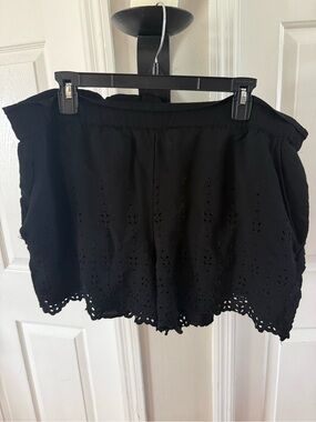 LOFT Black Eyelet Shorts with Scalloped Edge